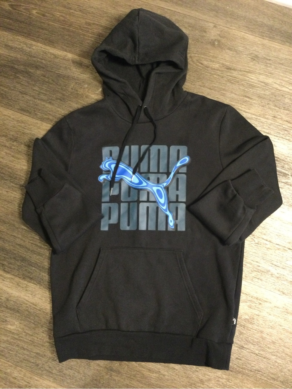 Puma Black Hoodie with Blue Graphic Puma Logo